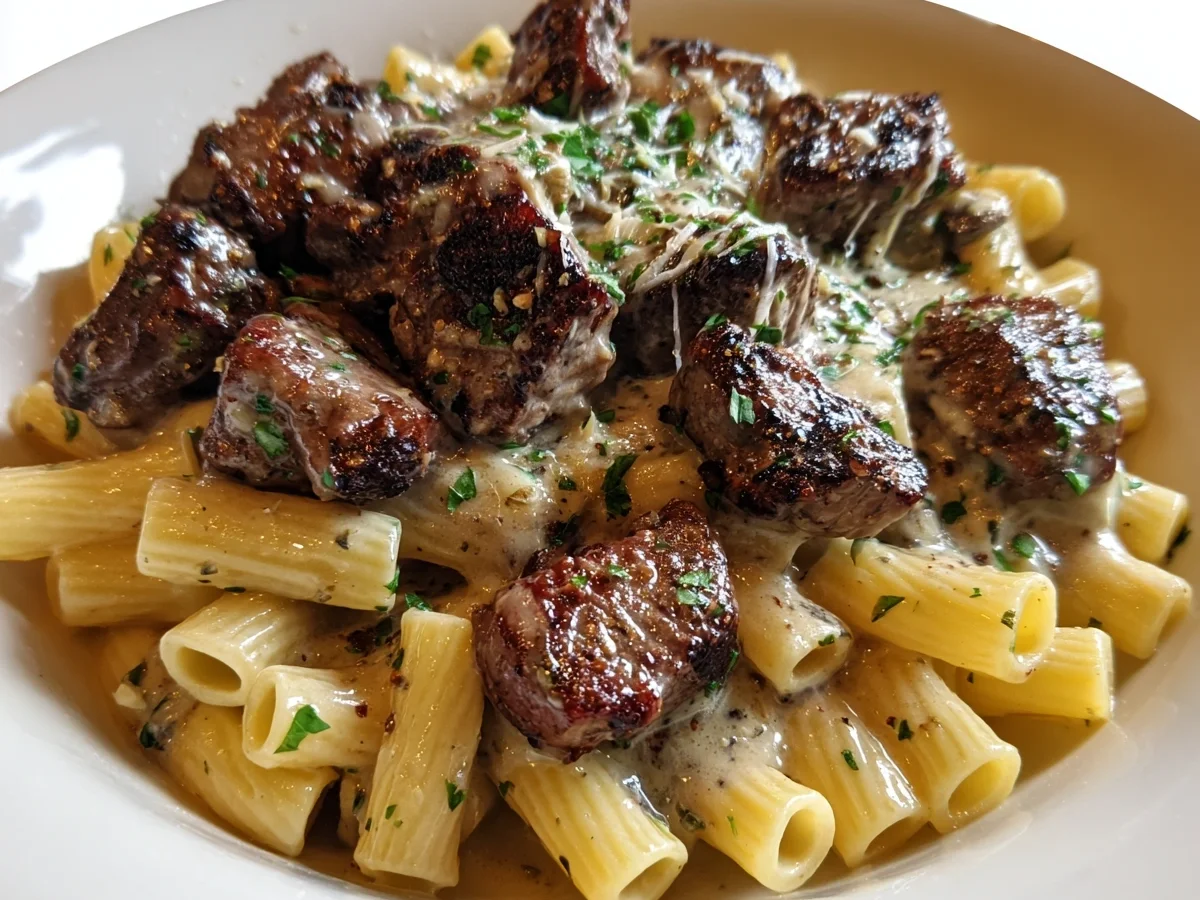 Cajun Steak Tips with Cheesy Rigatoni Parmesan Sauce - Image 2