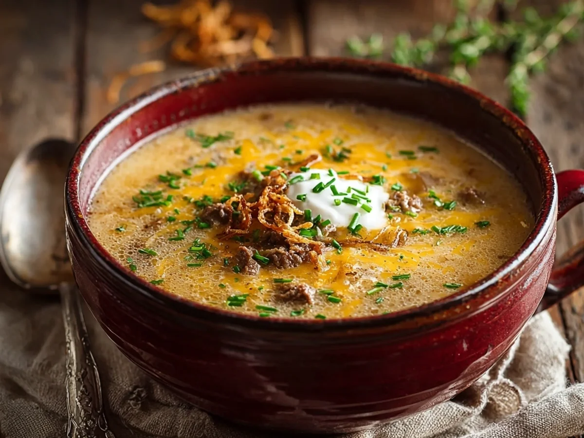 Cheesy Beef and Potato Soup Recipe: Hearty Comfort Bowl - Image 1