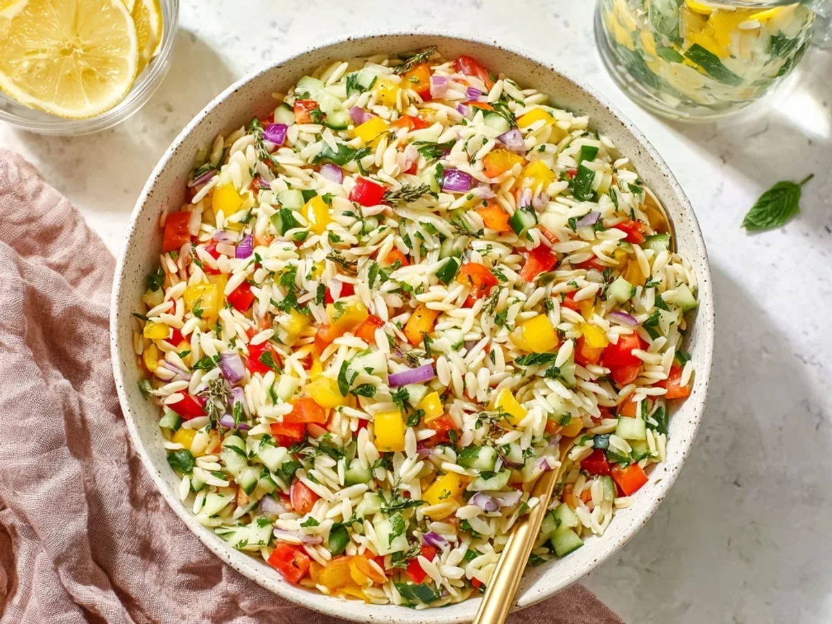 Colorful Rainbow Orzo Salad: Bright & Zesty Pasta Bowl - Image 1
