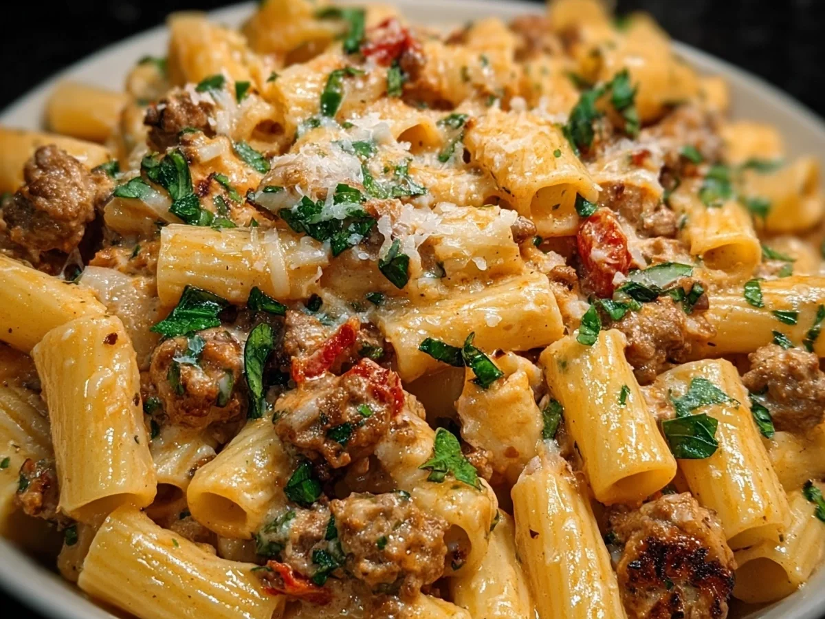 Creamy Beef Sausage Rigatoni Recipe - Image 1