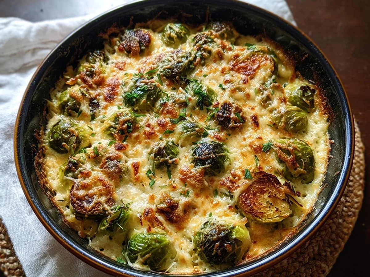 Creamy Cheesy Brussels Sprouts Bake: Easy Side Dish - Image 1