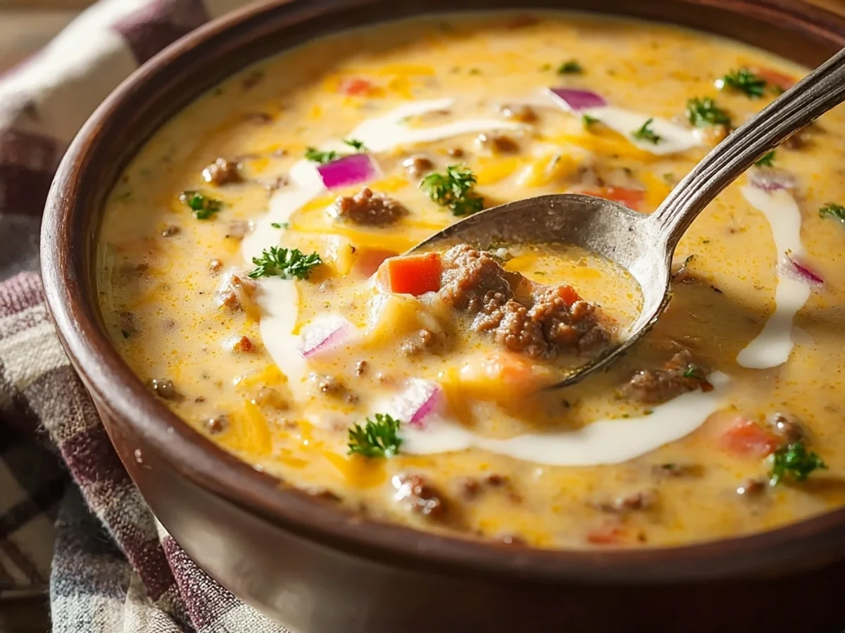 Creamy Crockpot Cheeseburger Soup: Easy Weeknight Meal - Image 1