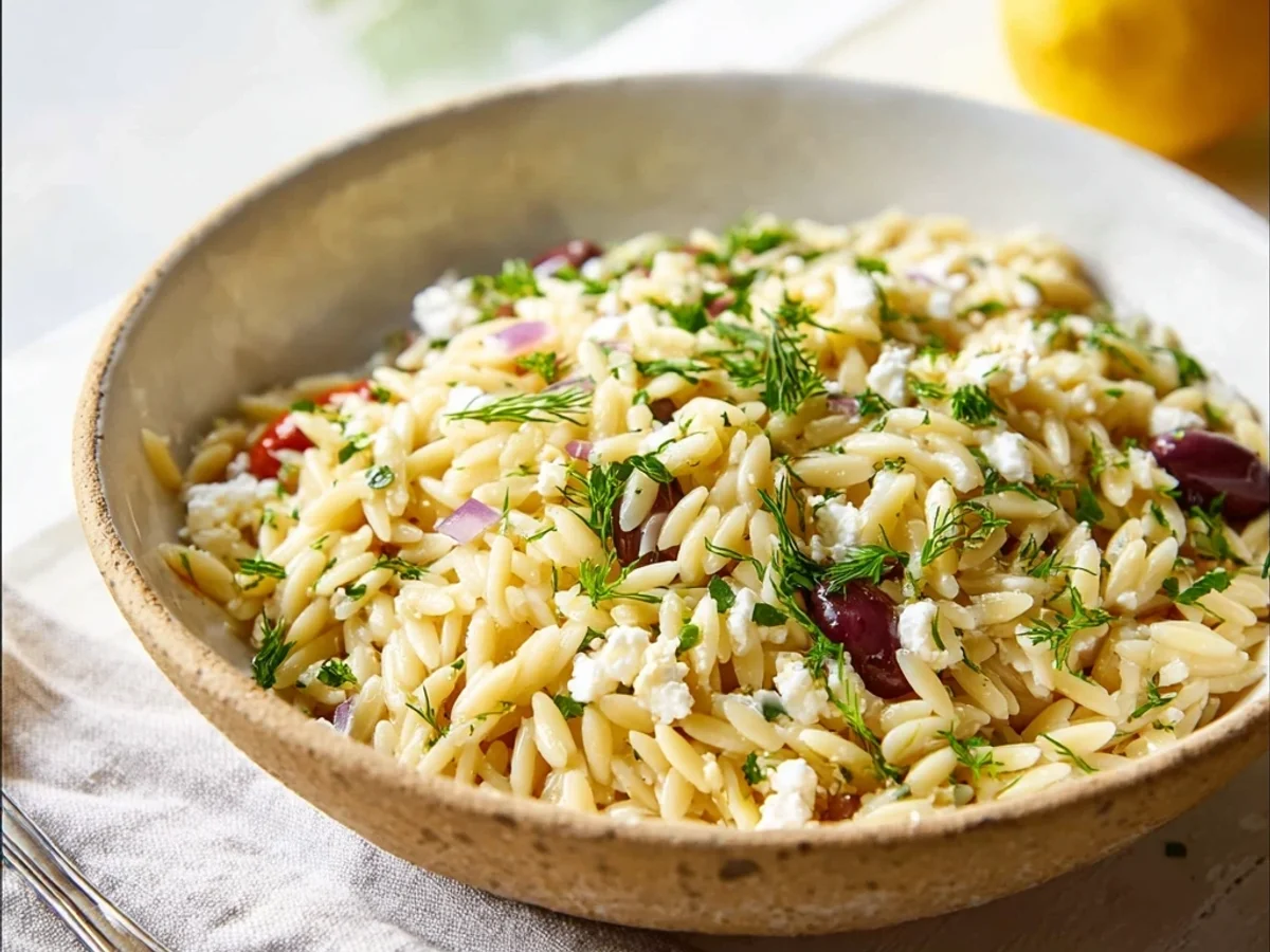 Creamy Lemon Greek Orzo Pasta Recipe with Feta - Image 1