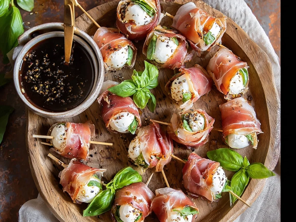 Creamy Prosciutto Wrapped Mozzarella Bites + Balsamic - Image 1