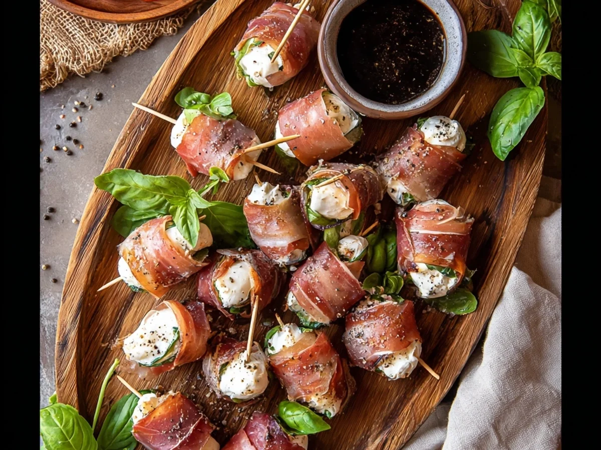 Creamy Prosciutto Wrapped Mozzarella Bites + Balsamic - Image 2