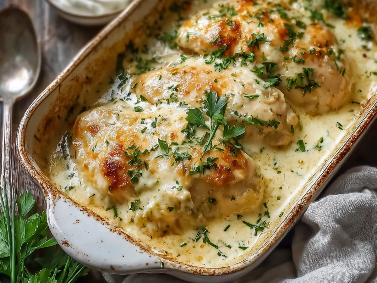 Creamy Smothered Cheesy Sour Cream Chicken Dinner - Image 1