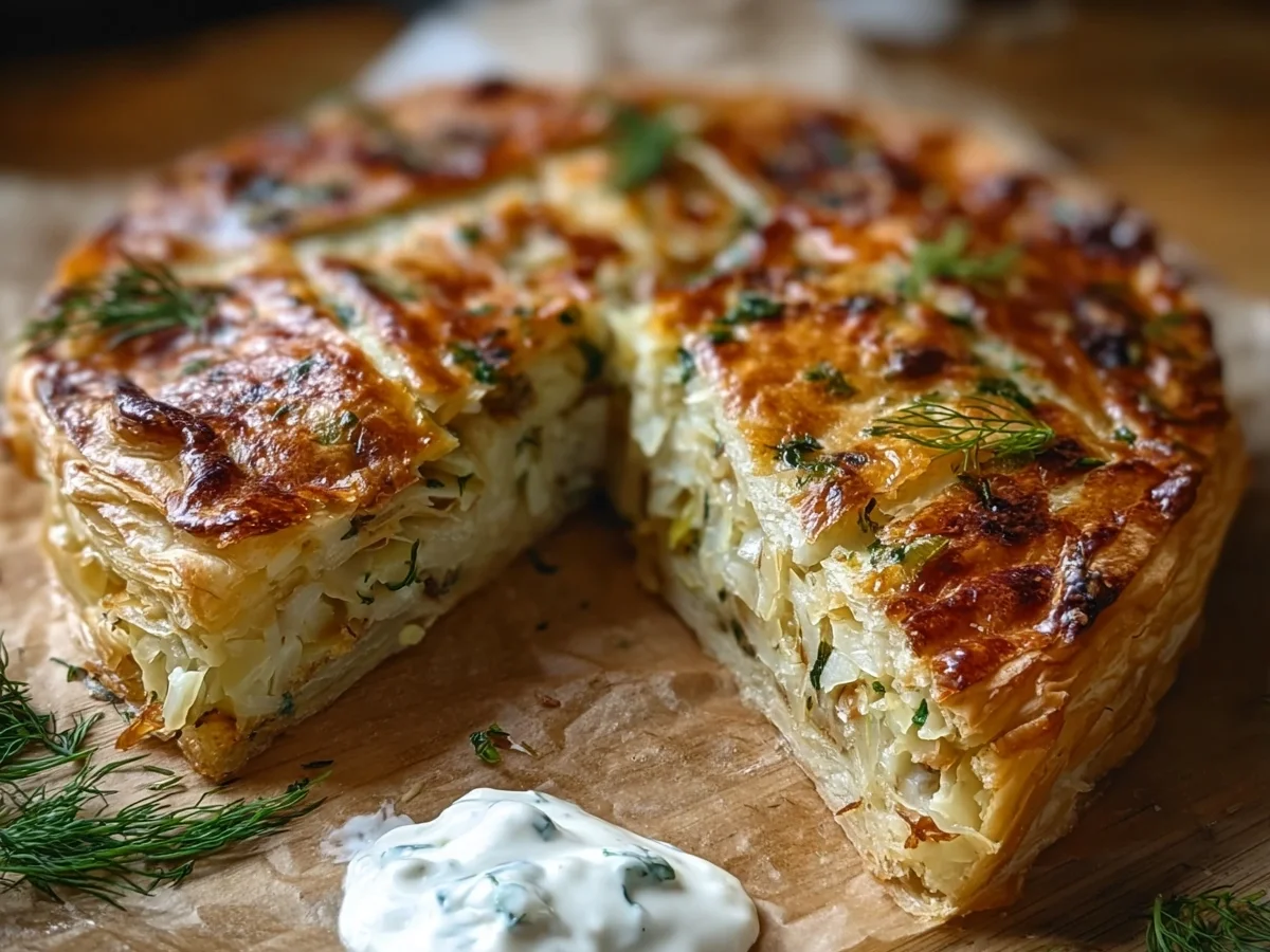 Crispy Cabbage Pie with Dill Cream Sauce - Image 1