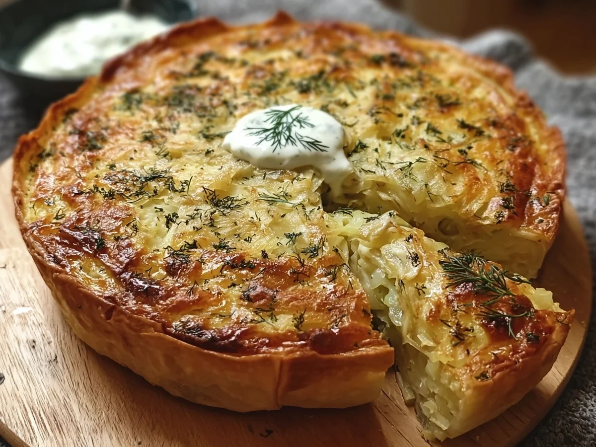 Crispy Cabbage Pie with Dill Cream Sauce - Image 2