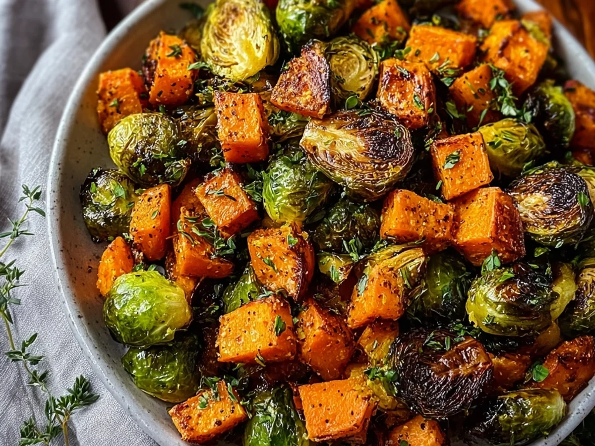 Crispy Roasted Brussels Sprouts & Sweet Potatoes Recipe - Image 1
