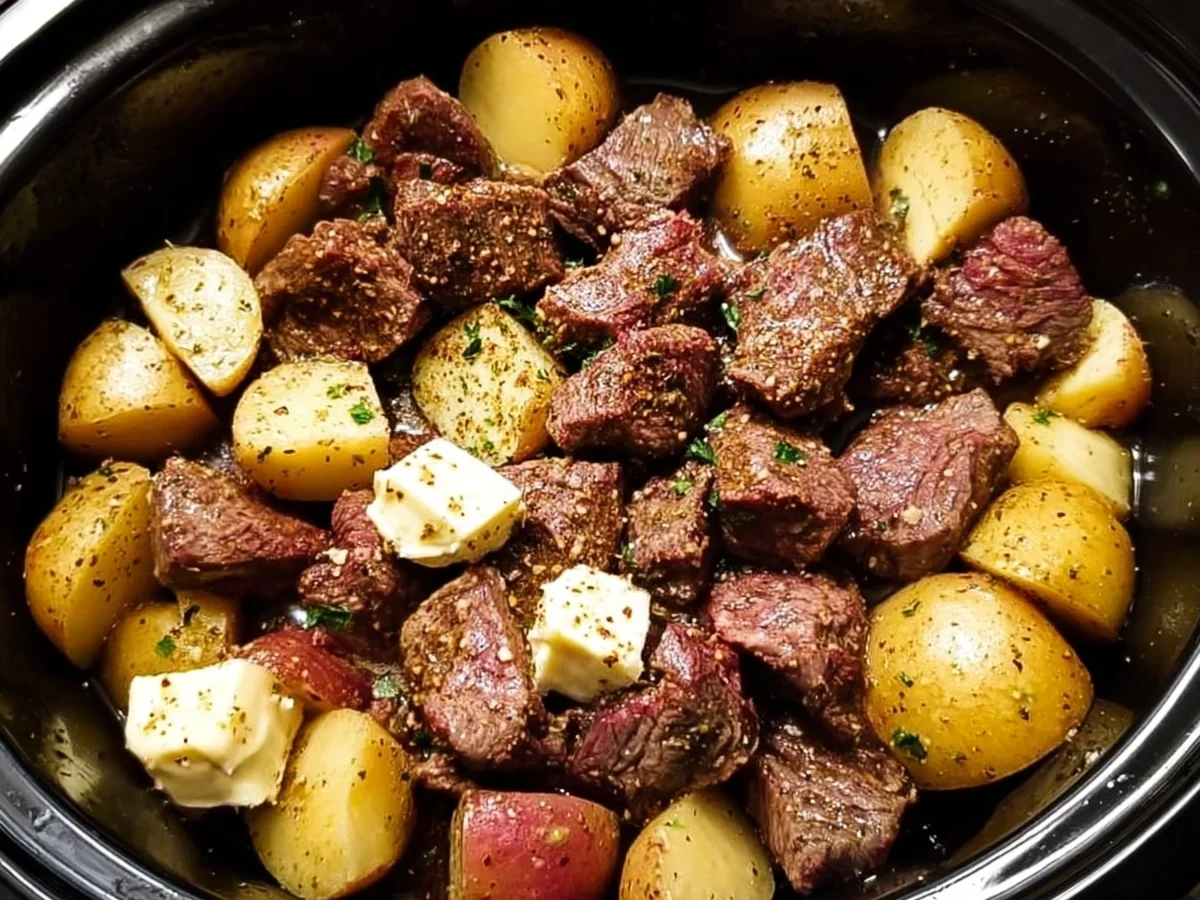 Crockpot Garlic Butter Beef Bites with Potatoes - Image 2