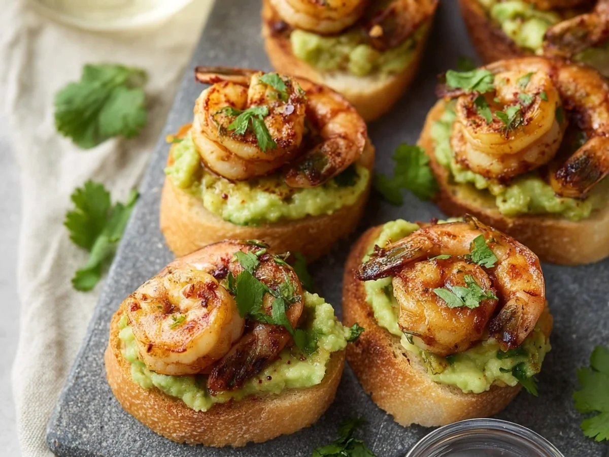 Fresh Garlic Shrimp & Avocado Crostini Appetizer - Image 2