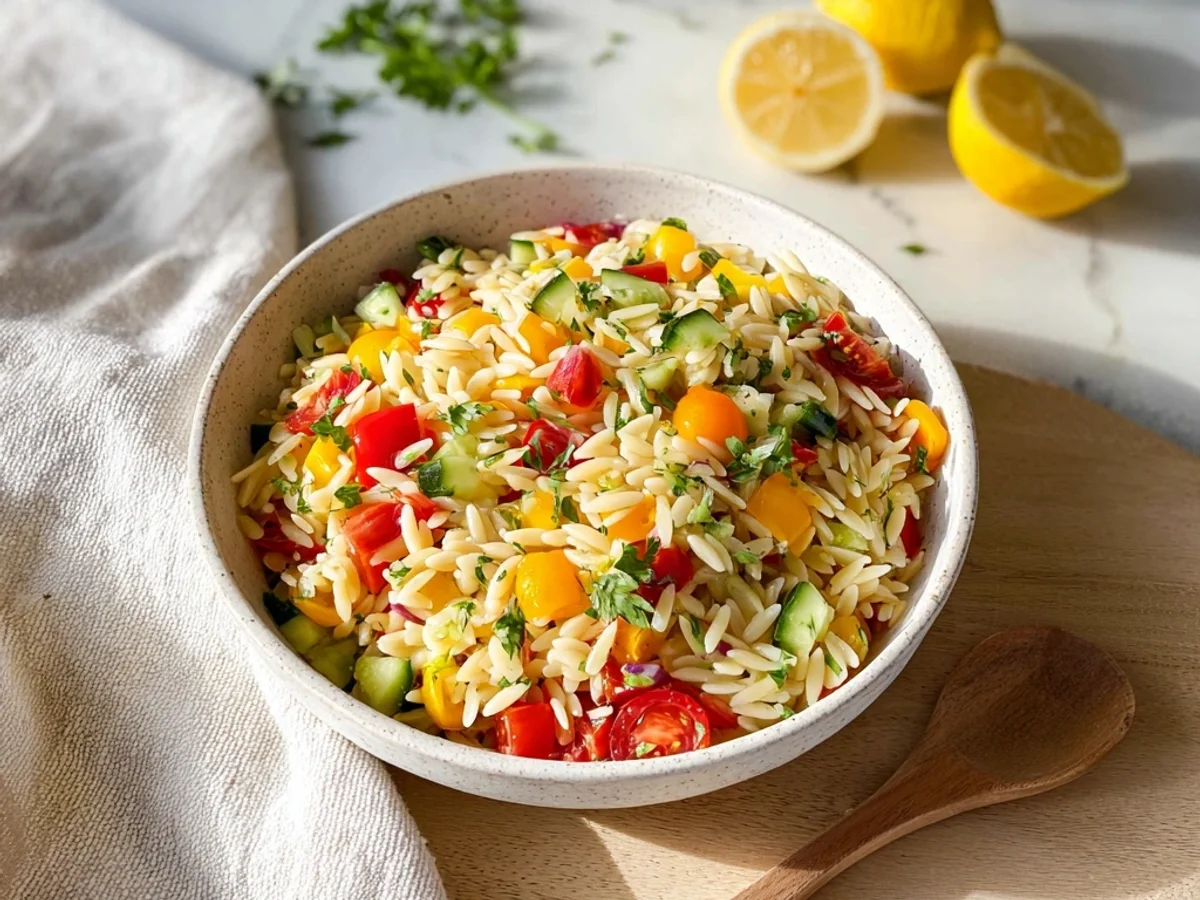 Fresh Vibrant Rainbow Orzo Salad: A Burst of Color - Image 1