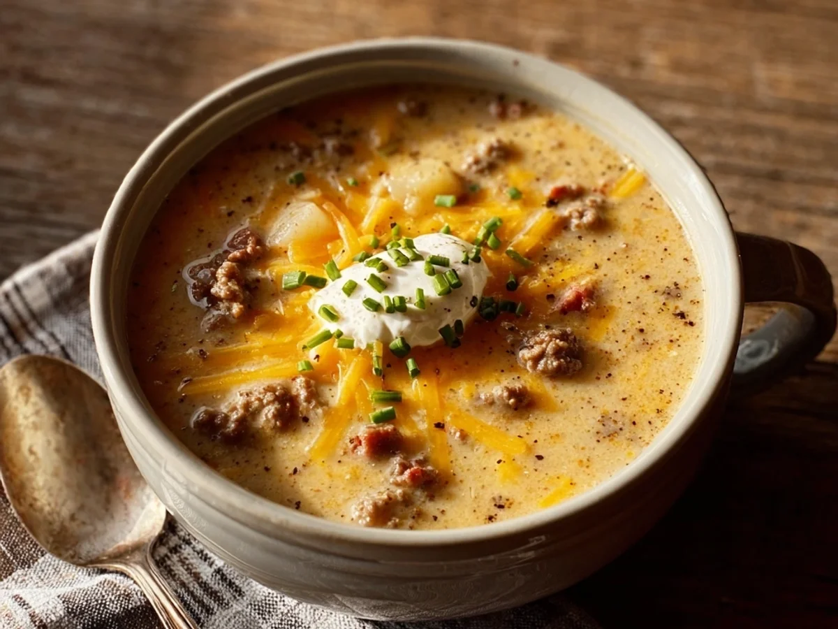 Hearty Cheeseburger Soup: Easy & Flavorful Recipe - Image 1