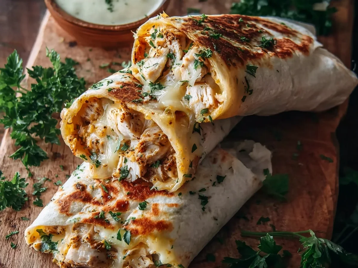 Hearty Cheesy Garlic Chicken Wraps: Quick Weeknight Dinner - Image 1