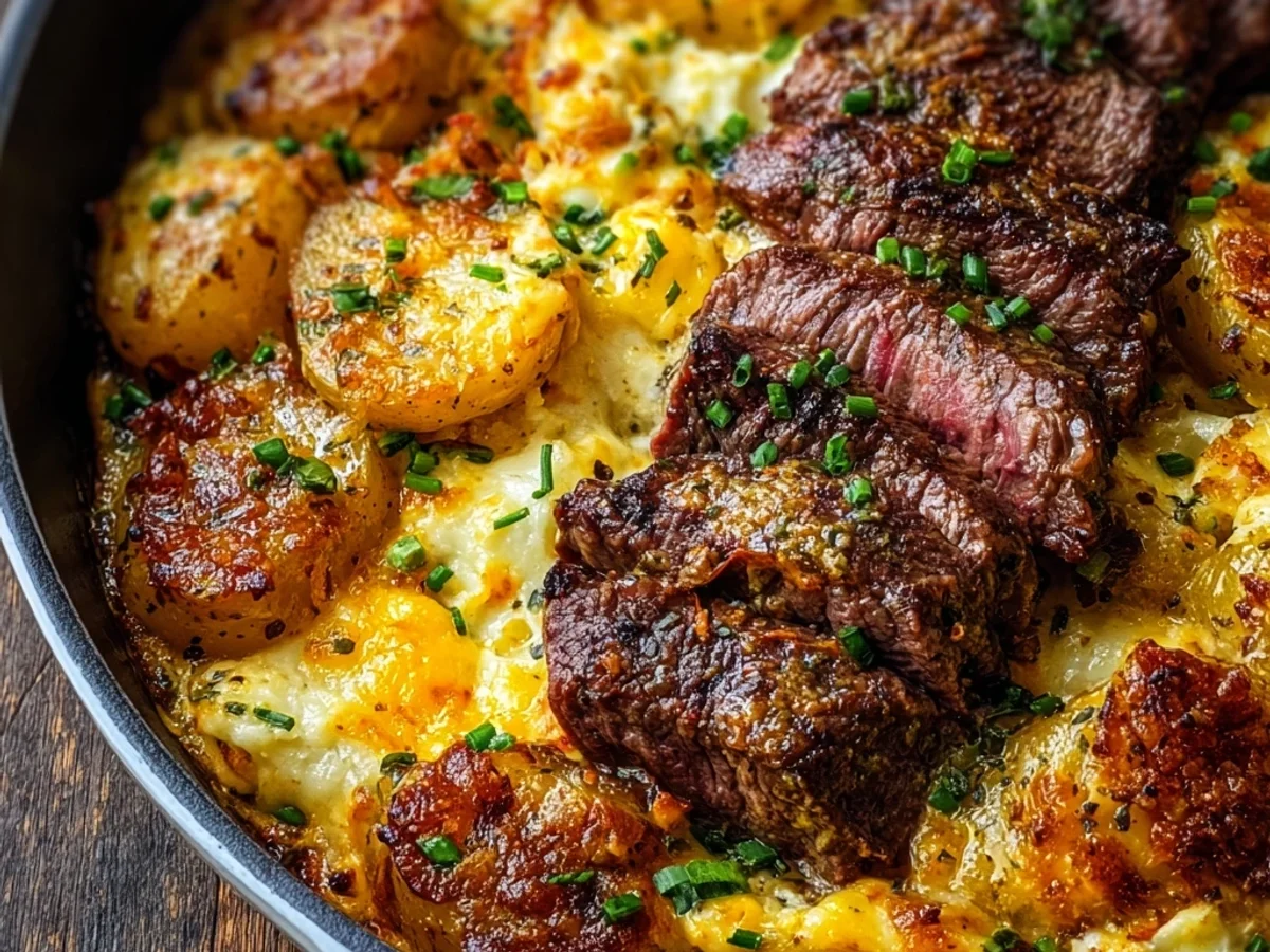 Hearty Garlic Butter Steak Cheddar Potato Bake - Image 1
