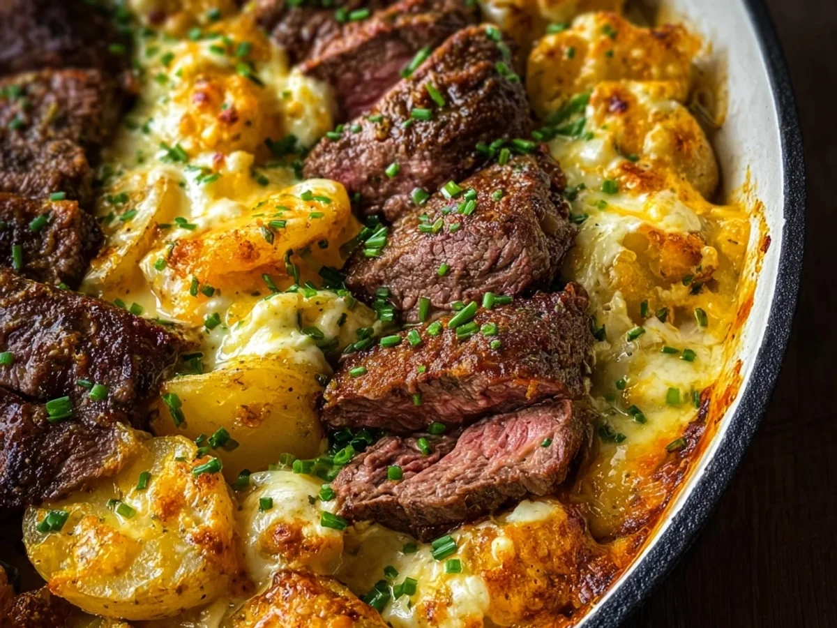 Hearty Garlic Butter Steak Cheddar Potato Bake - Image 2