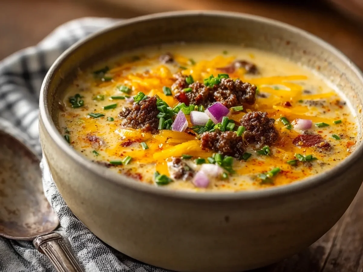 Hearty Loaded Cheeseburger Soup: Creamy Weeknight Meal - Image 1