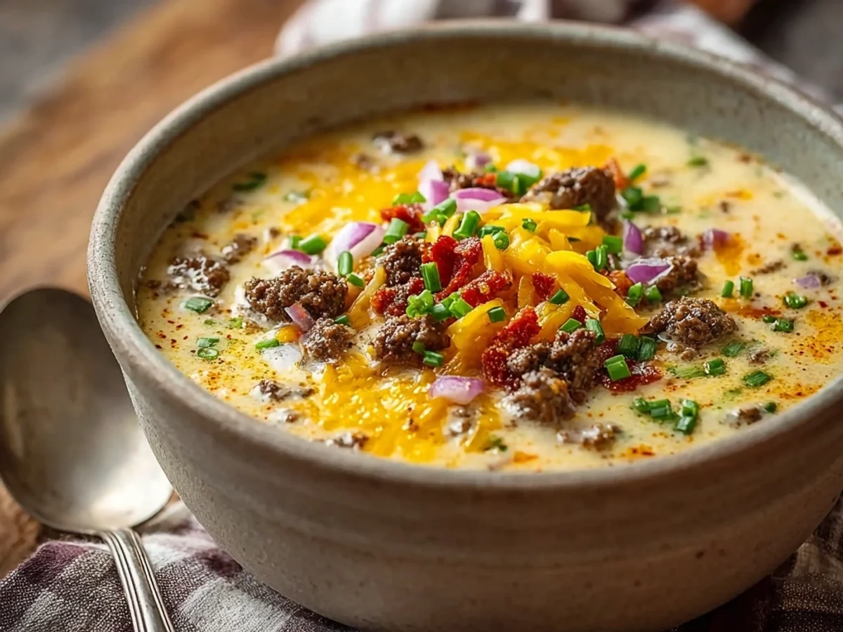 Hearty Loaded Cheeseburger Soup: Creamy Weeknight Meal - Image 2