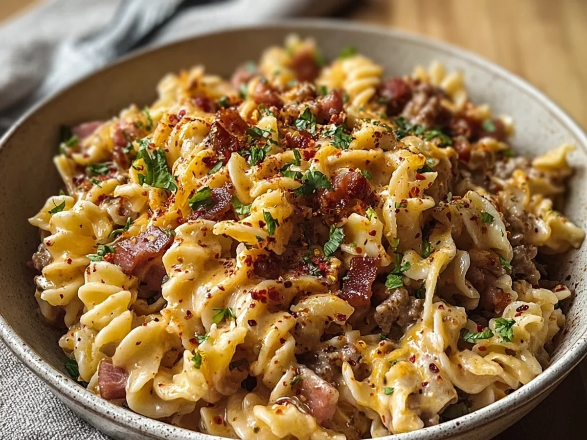 Hearty Loaded Turkey Ham Cheeseburger Pasta - Image 1