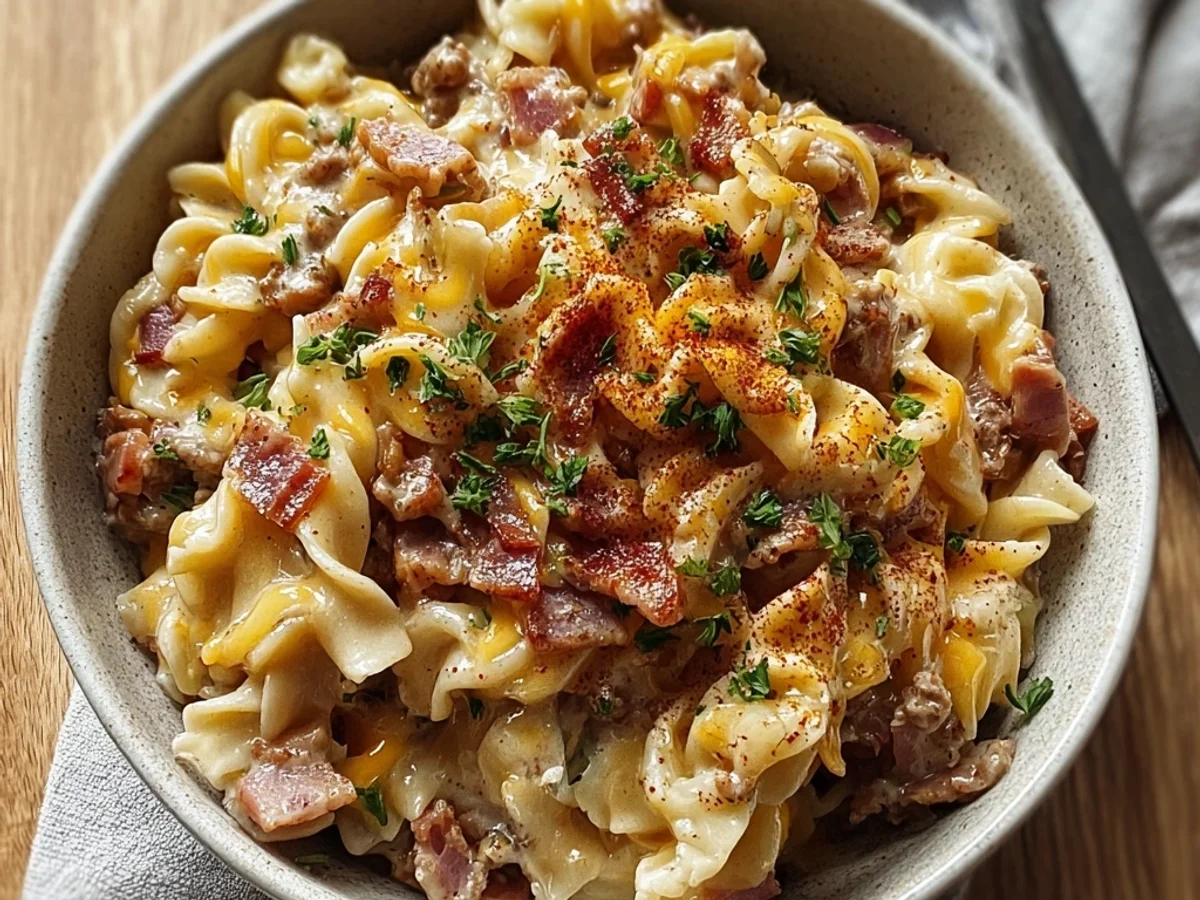 Hearty Loaded Turkey Ham Cheeseburger Pasta - Image 2