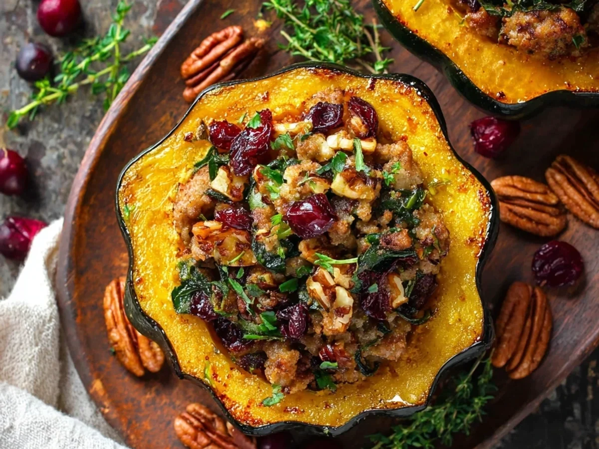 Hearty Savory Sausage Stuffed Acorn Squash Bake - Image 1
