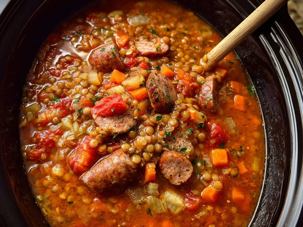Hearty Slow Cooker Beef Sausage & Lentil Soup - Image 2