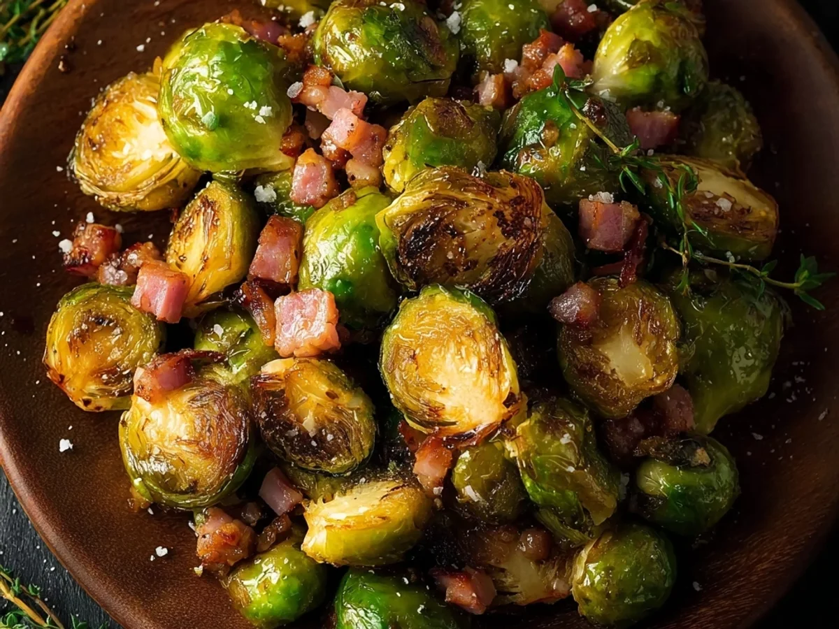 Honey Glazed Roasted Brussels Sprouts with Turkey Ham: Easy Side - Image 1