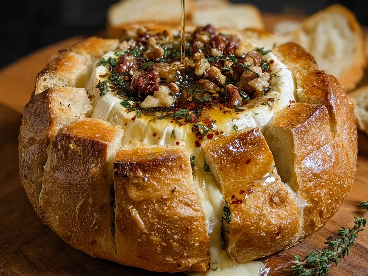Hot Honey Baked Brie Bread Bowl Appetizer - Image 1