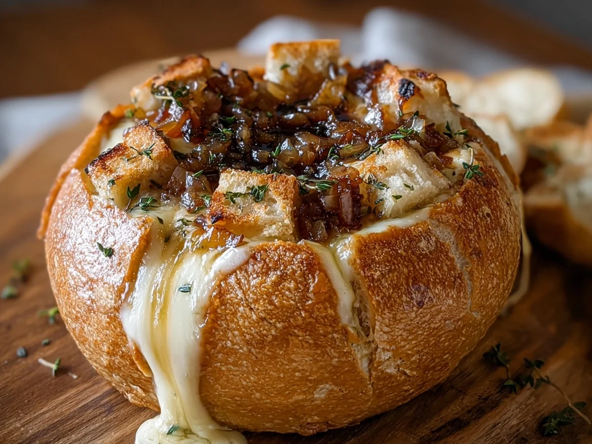 Hot Honey Baked Brie Bread Bowl with Caramelized Onions - Image 1