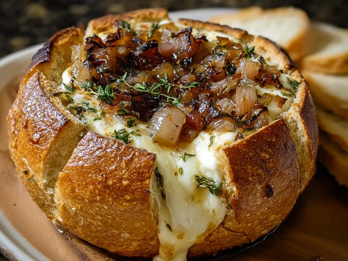 Hot Honey Baked Brie Bread Bowl with Caramelized Onions - Image 2