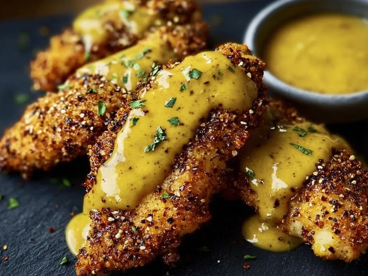 Pretzel Chicken with Tangy Mustard-Cheddar Sauce - Image 1