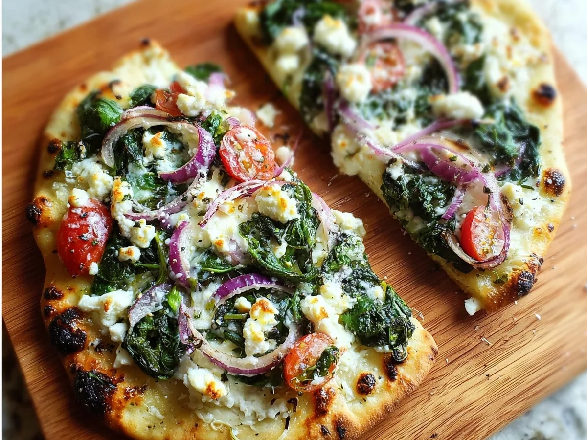 Quick Mediterranean Spinach Feta Flatbread Pizza - Image 1