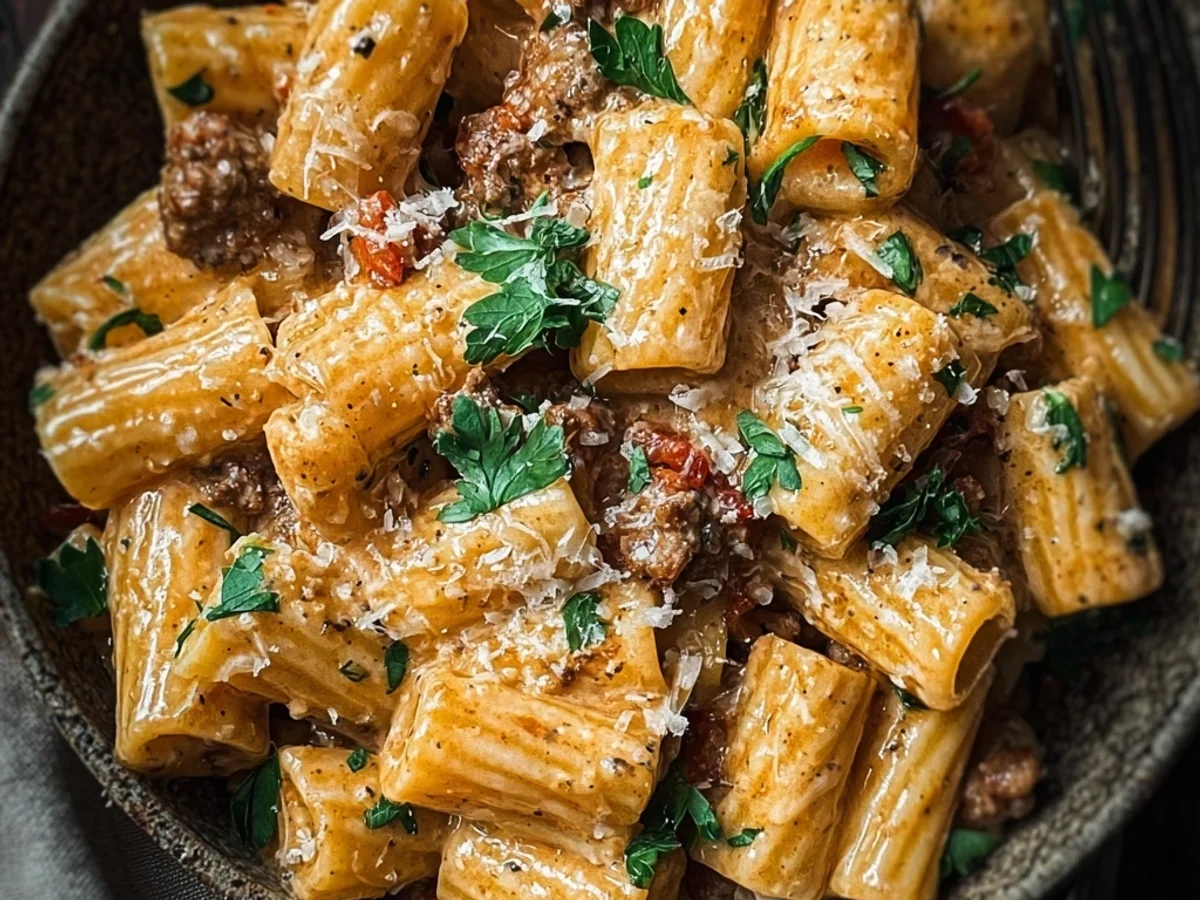 Rich Creamy Beef Sausage Rigatoni: Family Pasta Dish - Image 1