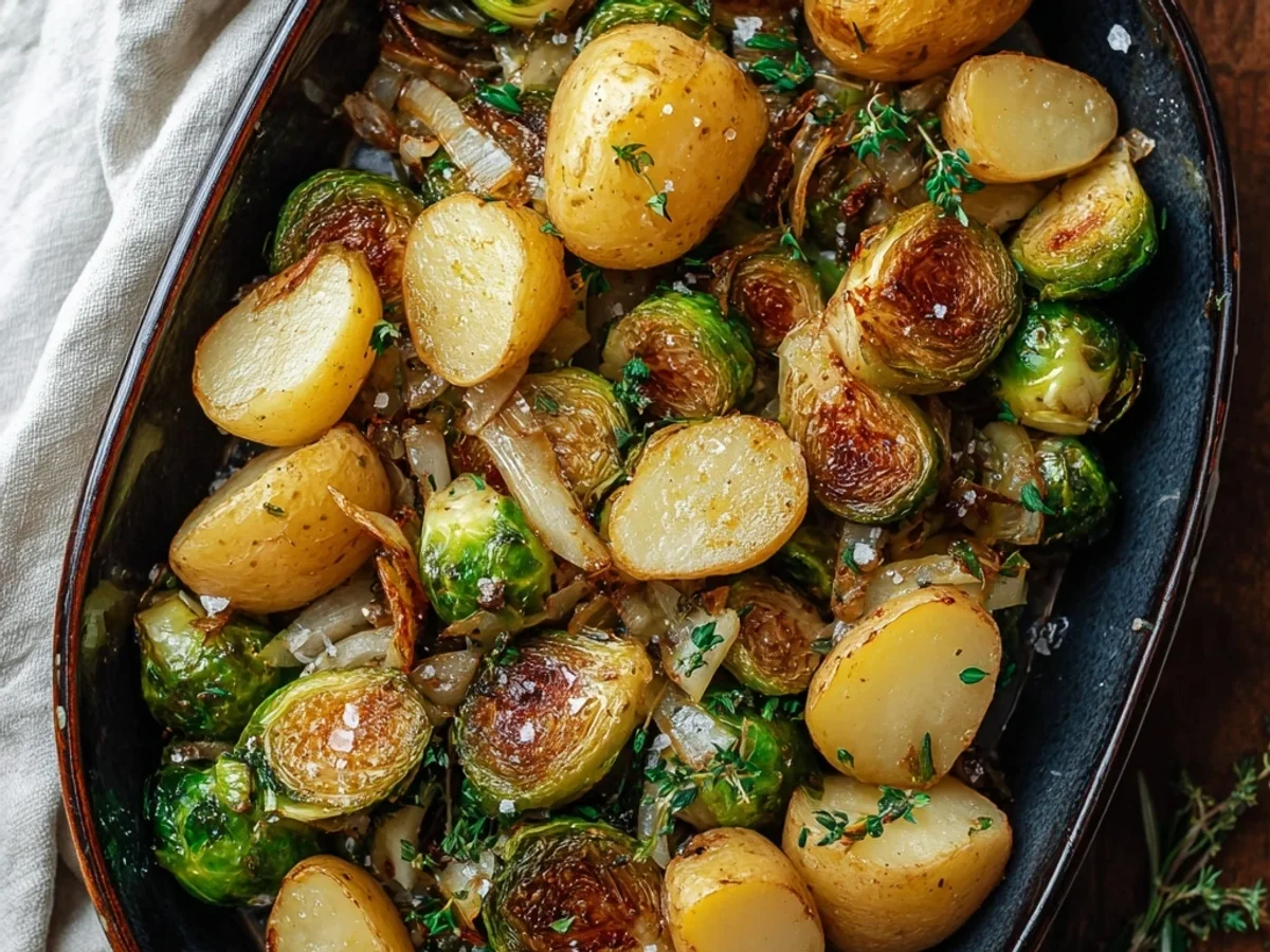Rustic Garlic Brussels Sprouts and Potatoes Bake - Image 1