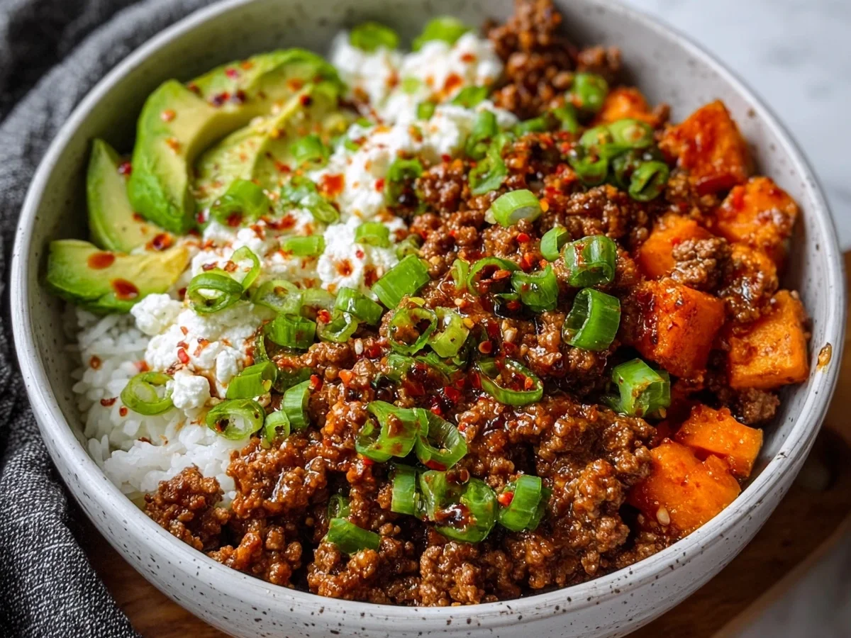 Savory Ground Beef Hot Honey Bowl: High Protein Meal Prep - Image 1