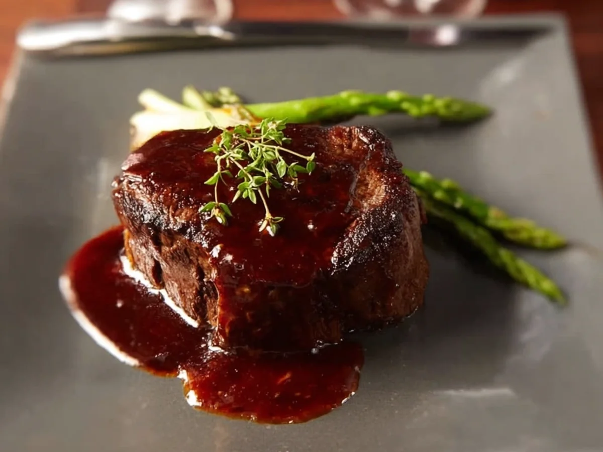 Seared Filet Mignon with Red Chicken Broth Sauce - Image 1