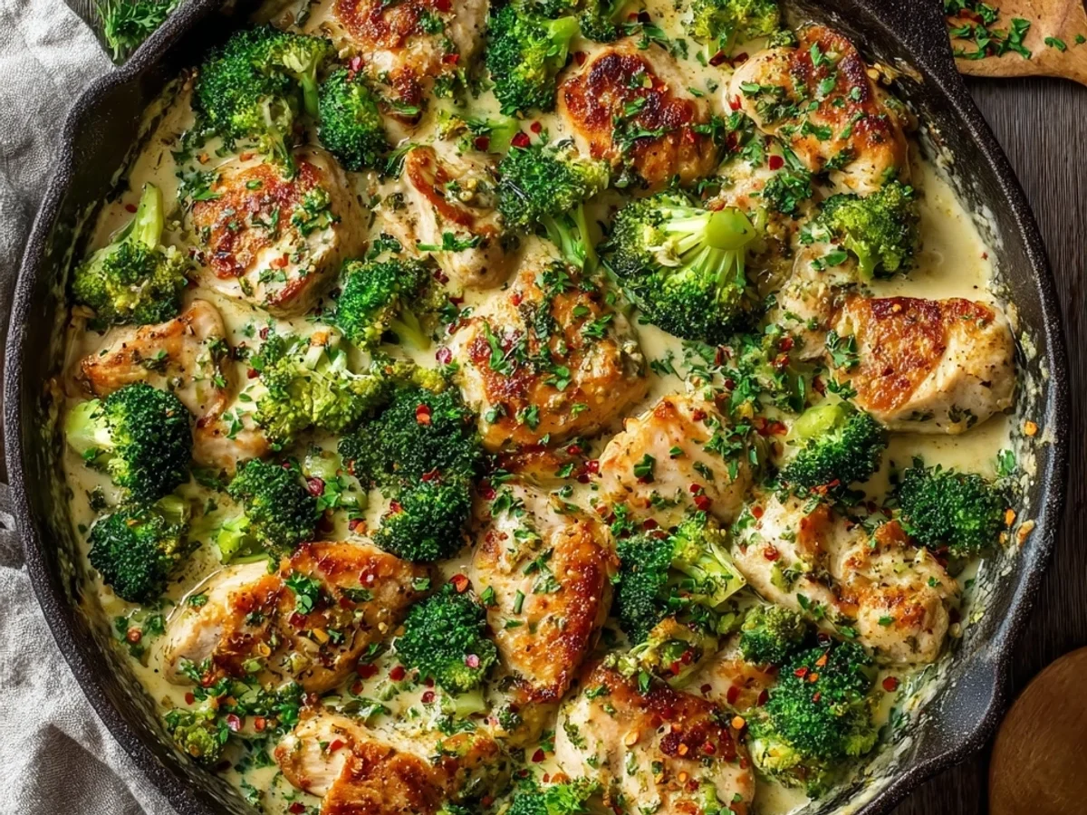 Simple Creamy Garlic Chicken & Broccoli Skillet - Image 1
