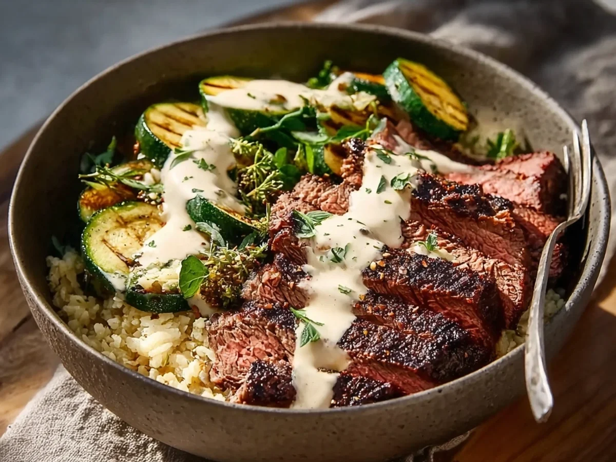 Smoky Grilled Steak Bowl with Creamy Zucchini - Image 1