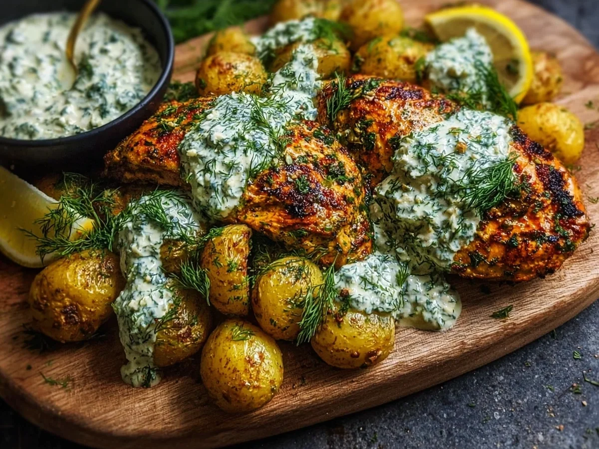 Spicy Yogurt Chicken Thighs with Dill Feta Cream - Image 2