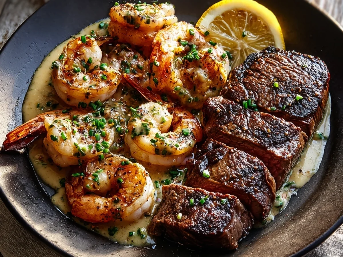Steak Creamy Garlic Shrimp: A Rich Dinner Experience - Image 1