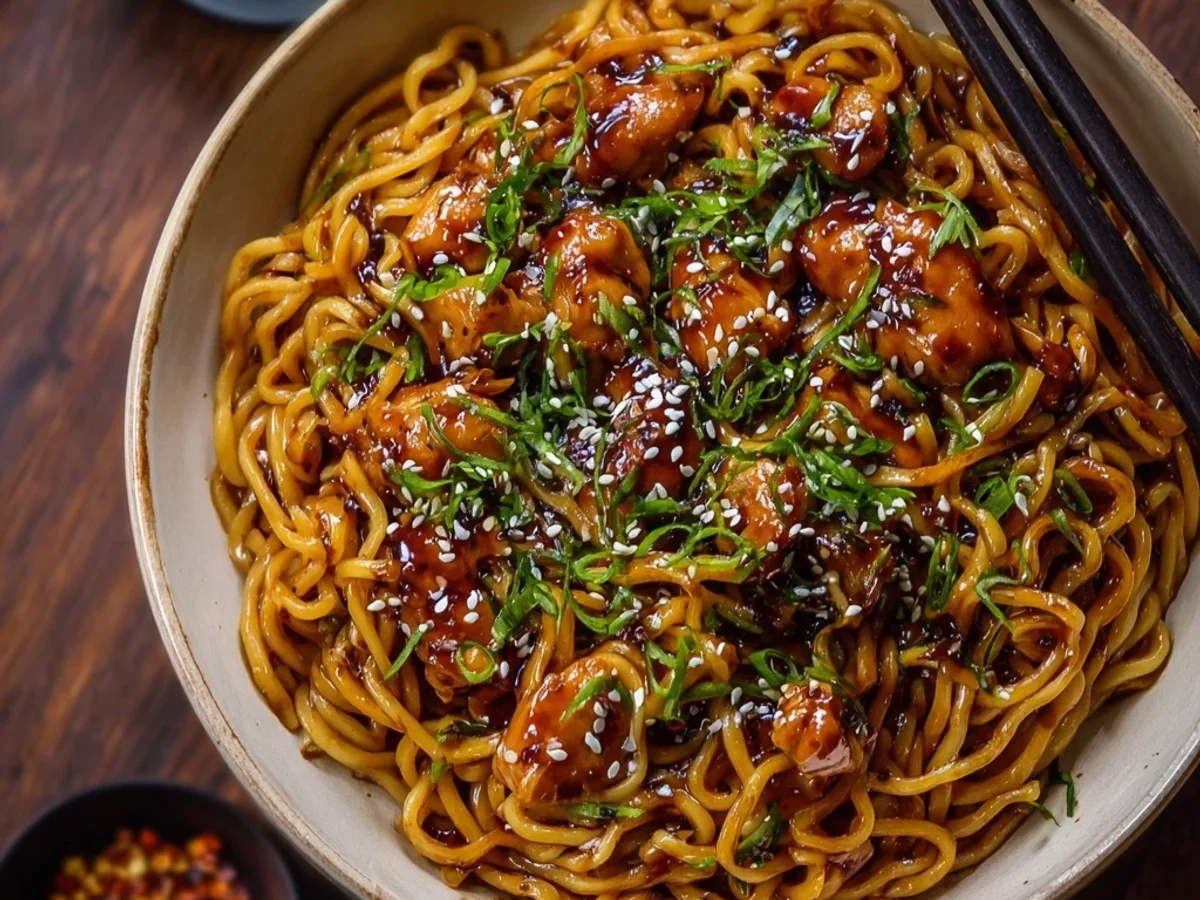 Sweet & Savory Sticky Garlic Chicken Noodles - Image 1