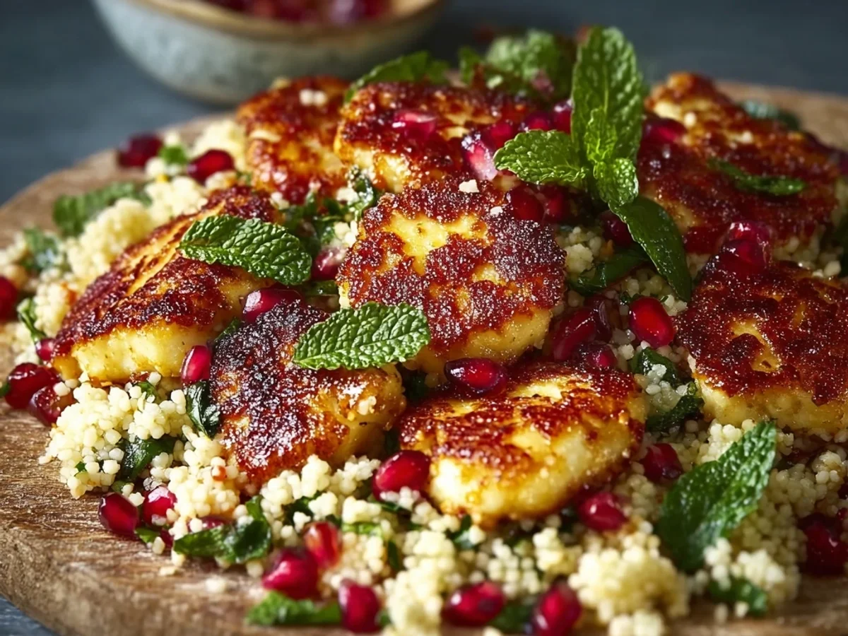 Tangy Halloumi Pomegranate Couscous Salad - Image 1