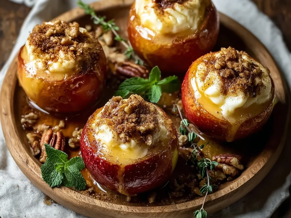 Warm Cheesecake Stuffed Baked Apples Dessert - Image 2