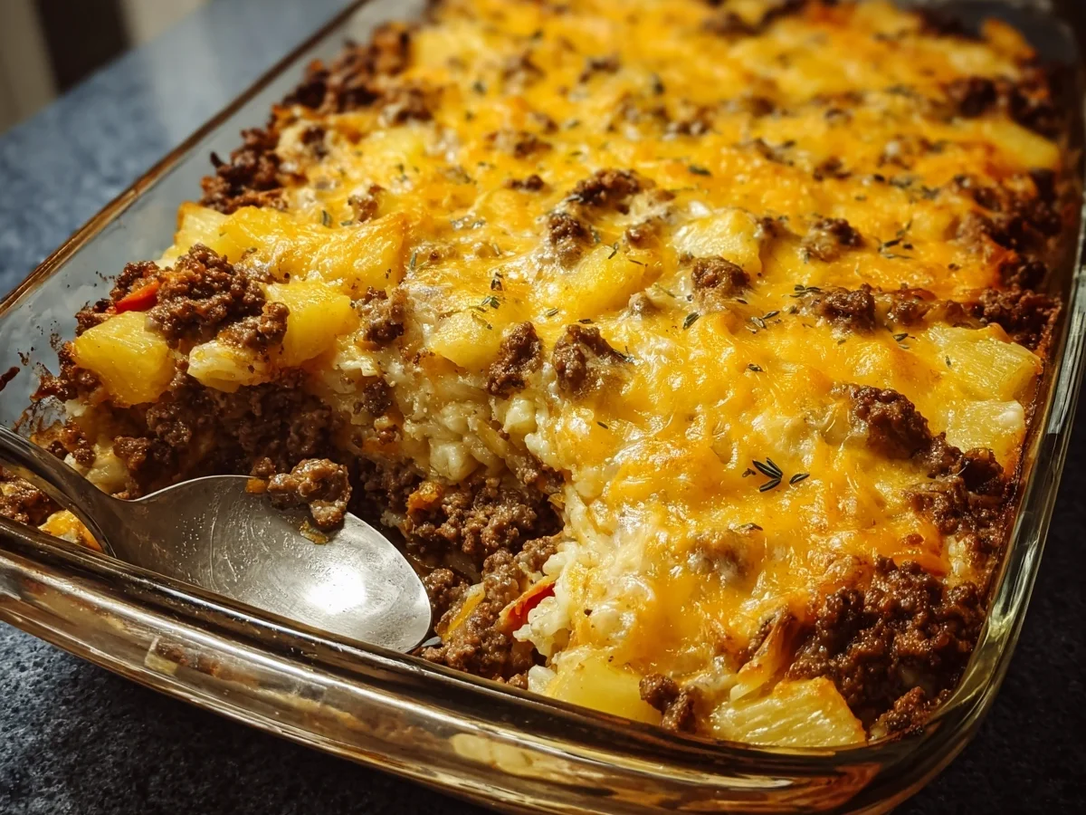 Beef Pineapple Sauerkraut Casserole Bake - Featured Image