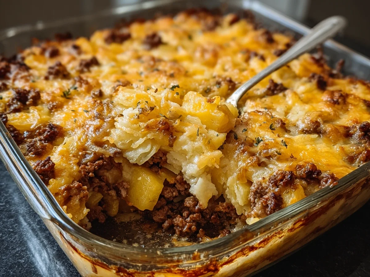 Beef & Sauerkraut Pineapple Casserole Bake - Featured Image