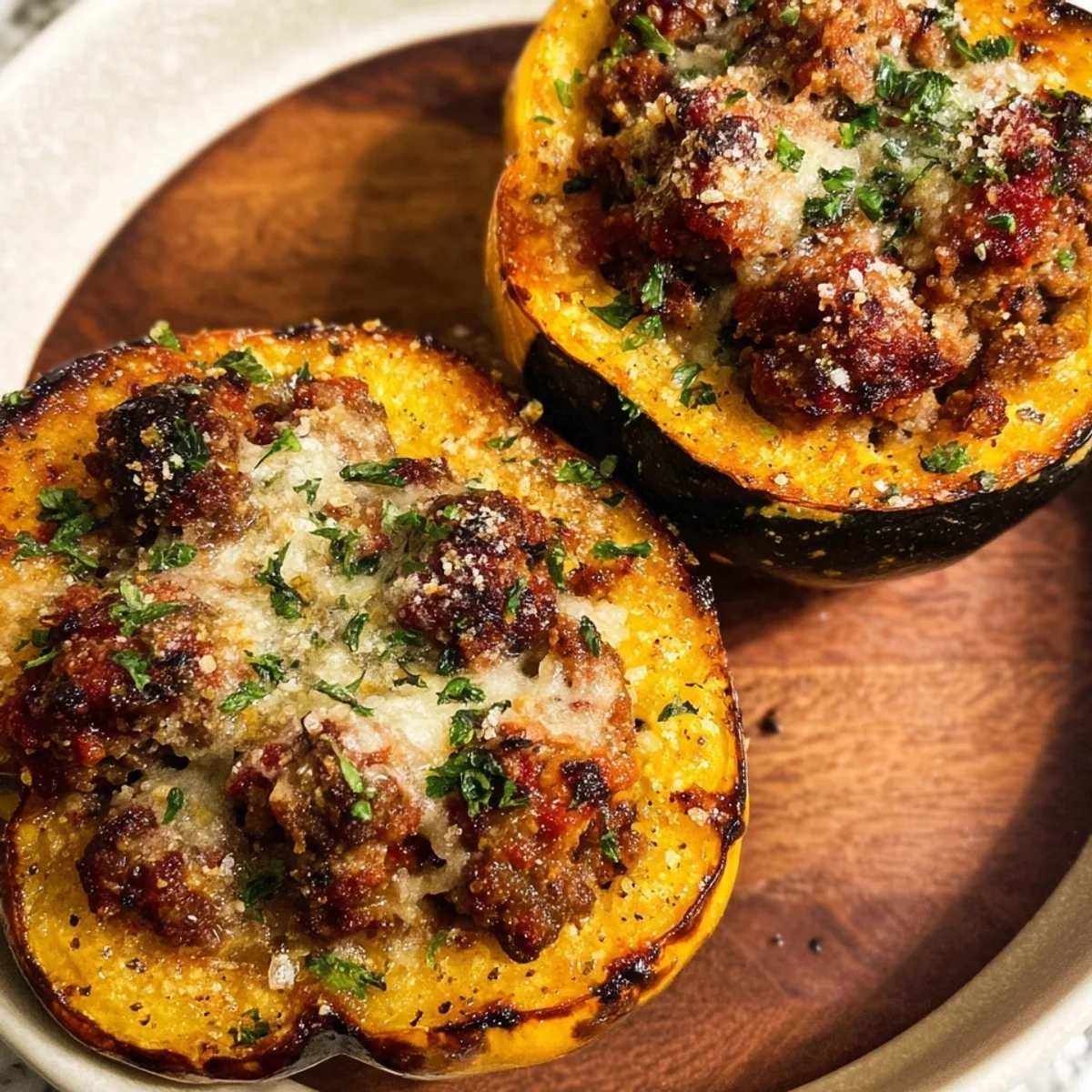 Beef Sausage Parmesan Stuffed Acorn Squash