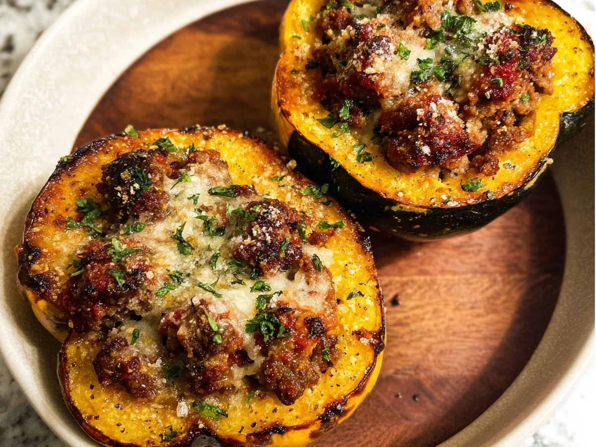 Beef Sausage Parmesan Stuffed Acorn Squash - Featured Image