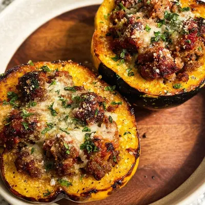 Beef Sausage Parmesan Stuffed Acorn Squash