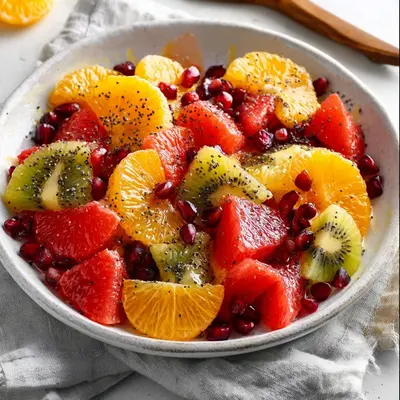 Bright Winter Fruit Salad with Orange Poppy Seed Dressing
