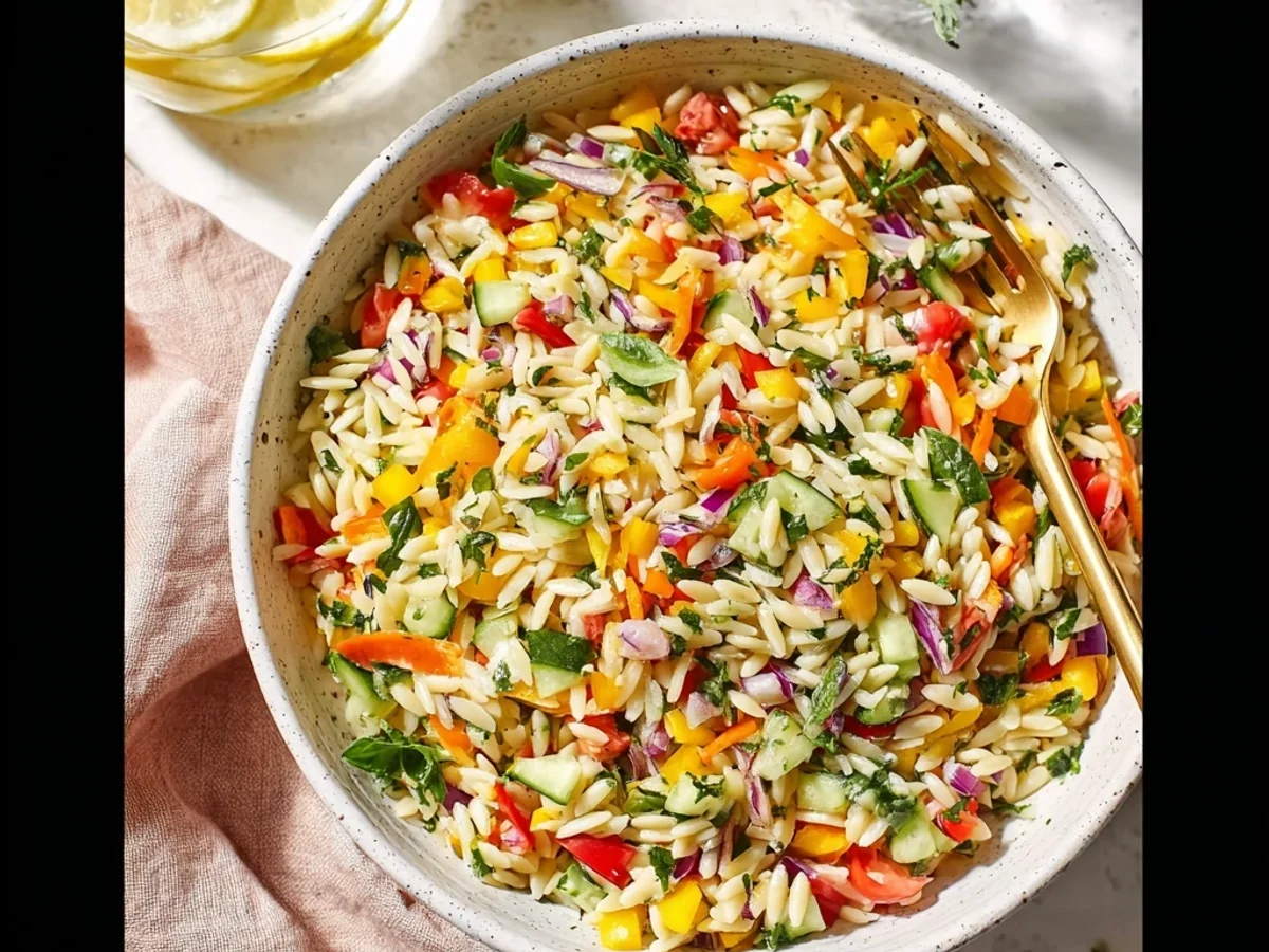 Colorful Rainbow Orzo Salad: Bright & Zesty Pasta Bowl - Featured Image